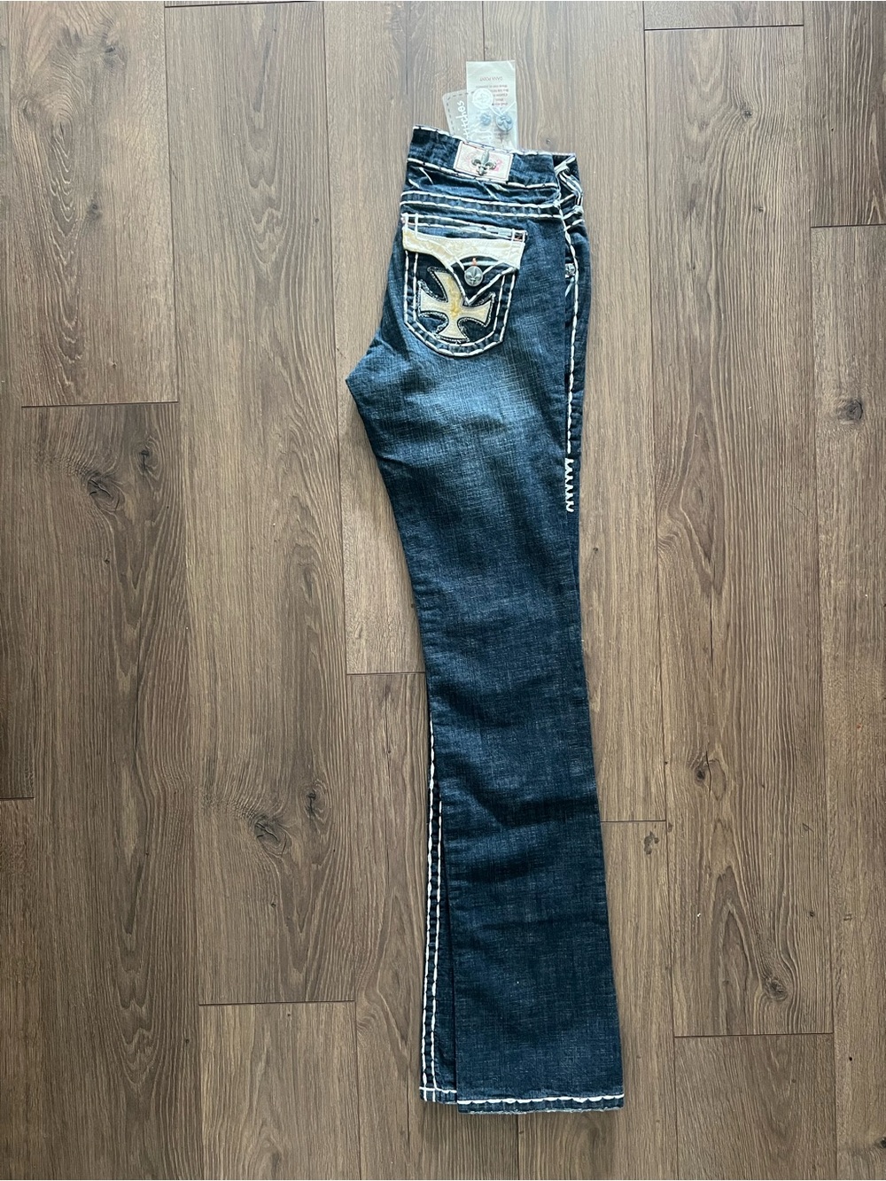 Stella Laguna Beach Dark Blue Flare Jeans with Contrast Stitching